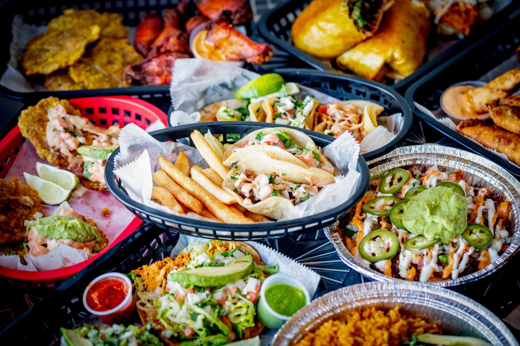 A colorful spread of CocoRay's Mexican and Puerto Rican favorites